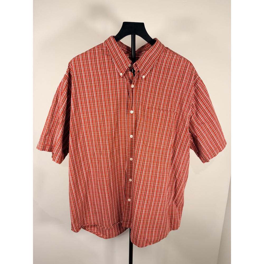 Eddie Bauer Mens XXL Relaxed Fit Short Sleeve Plaid Button Down Shirt Red Cotton